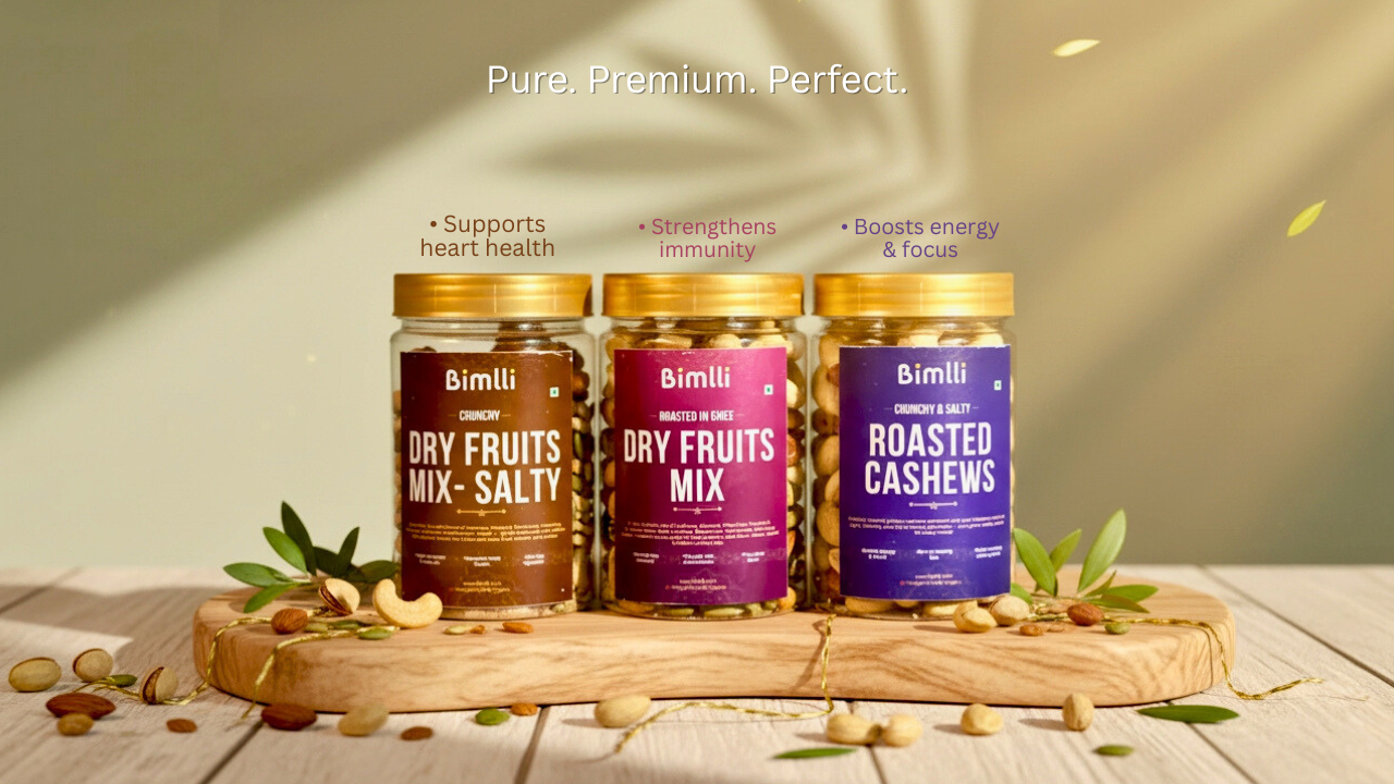 Bimlli - Roasted and Crunch Dry Fruits Mix - Salty, Dry Fruits Mix - Ghee Roasted - Naturally Sweet, Himalyan Salt Roasted Cashews